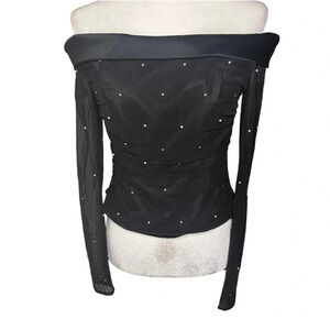 Vintage @nite off-the-shoulder ruched top pearl details 4